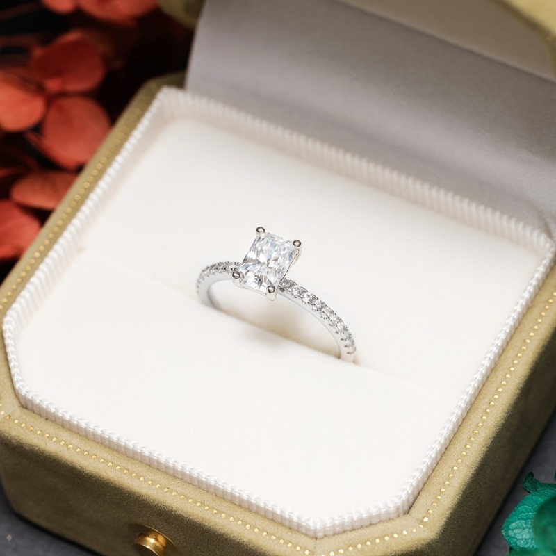 Vintage Style Radiant Cut Moissanite Engagement Ring